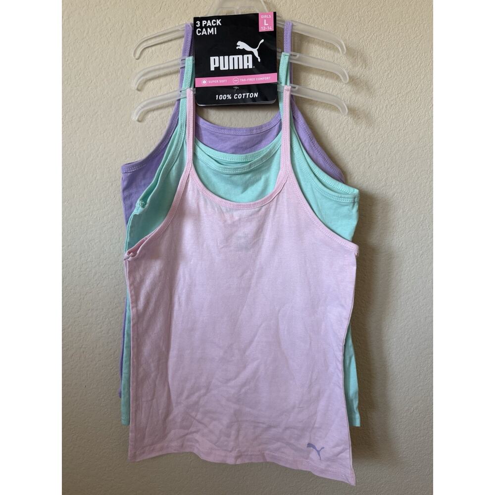 Puma Pink Green Purple 3 Pack Cami Sleeveless Tank Tops Size L 12-14